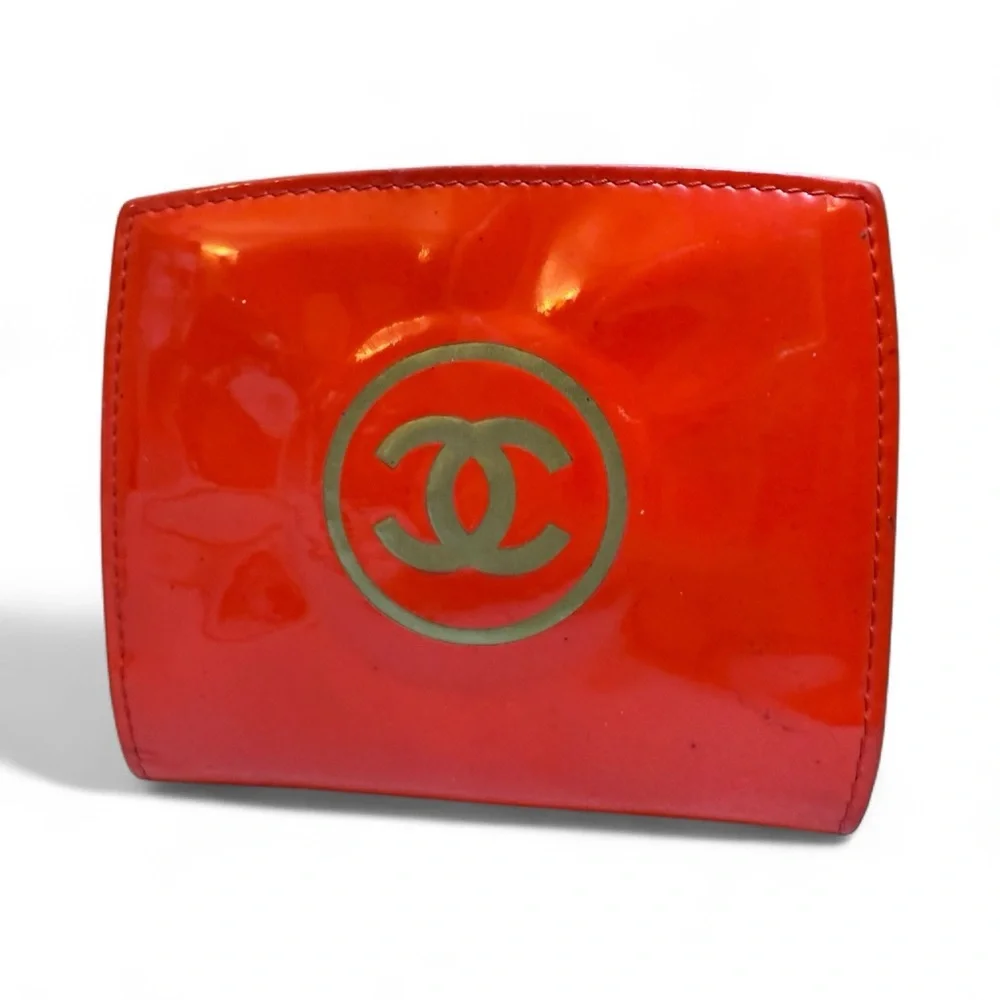 Authentic Chanel Red Patent Leather Wallet with Coin Pocket